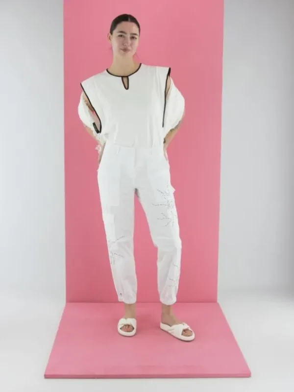 Cambio trousers 7644-0319-04 KARO STICKEREI White